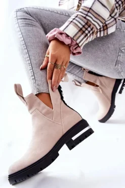 Best Boto Ocieplane Botki Sztyblety Z Suwakiem Beżowe My Way