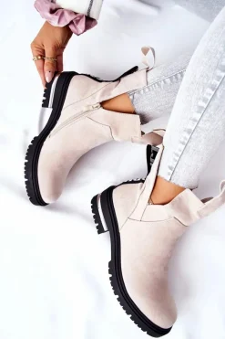 Best Boto Ocieplane Botki Sztyblety Z Suwakiem Beżowe My Way