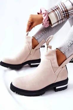 Best Boto Ocieplane Botki Sztyblety Z Suwakiem Beżowe My Way