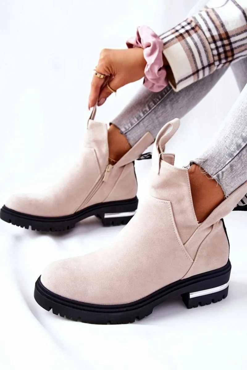 Best Boto Ocieplane Botki Sztyblety Z Suwakiem Beżowe My Way