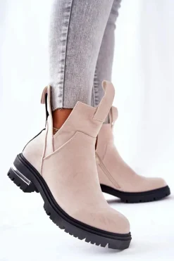 Best Boto Ocieplane Botki Sztyblety Z Suwakiem Beżowe My Way
