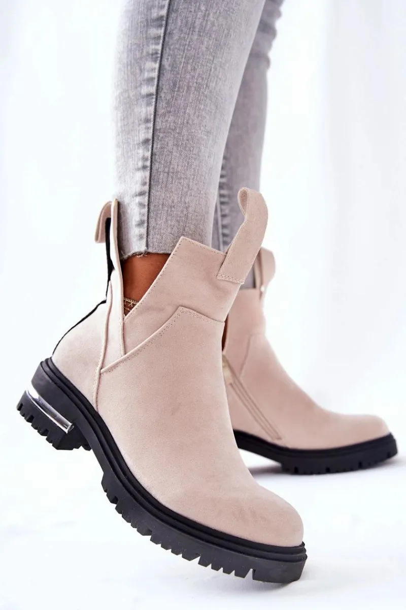 Best Boto Ocieplane Botki Sztyblety Z Suwakiem Beżowe My Way