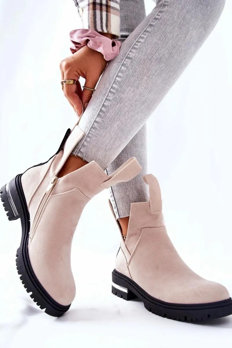 Best Boto Ocieplane Botki Sztyblety Z Suwakiem Beżowe My Way