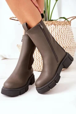 Czarne Botki|Botki Zimowe Damskie>Boto Ocieplane Botki Sztyblety Ciemnozielone Must Have