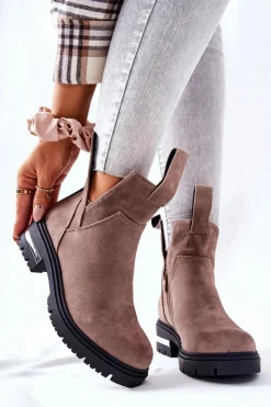 Sale Ocieplane Botki Sztyblety Z Suwakiem Cappucino My Way Damskie Czarne Botki|Botki Zimowe Damskie