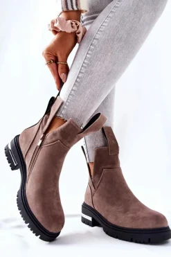 Sale Ocieplane Botki Sztyblety Z Suwakiem Cappucino My Way Damskie Czarne Botki|Botki Zimowe Damskie