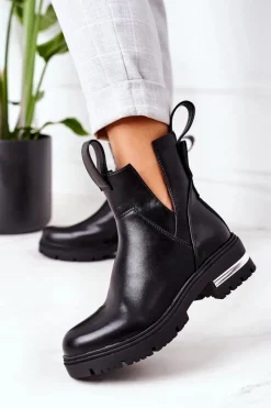 Czarne Botki|Botki Zimowe Damskie>Boto Ocieplane Botki Sztyblety Czarne Rock It