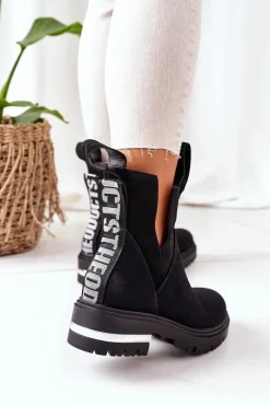 Czarne Botki|Botki Zimowe Damskie><noscript><img width=