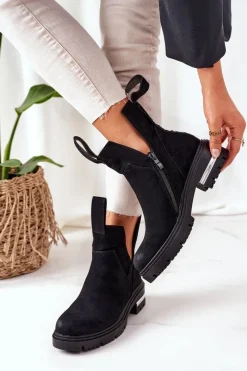 Czarne Botki|Botki Zimowe Damskie><noscript><img width=