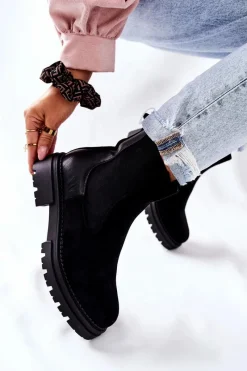 Czarne Botki|Botki Zimowe Damskie><noscript><img width=