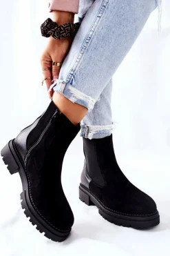 Czarne Botki|Botki Zimowe Damskie><noscript><img width=