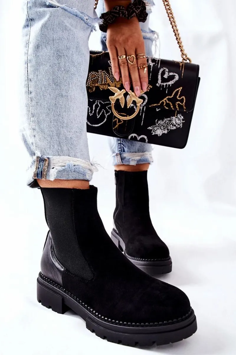 Czarne Botki|Botki Zimowe Damskie>Evento Ocieplane Botki Sztyblety Czarne Prestons