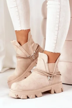 New Ocieplane Botki Sztyblety Beżowe Good Idea Damskie Czarne Botki|Botki Zimowe Damskie