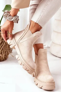 New Ocieplane Botki Sztyblety Beżowe Good Idea Damskie Czarne Botki|Botki Zimowe Damskie