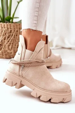 New Ocieplane Botki Sztyblety Beżowe Good Idea Damskie Czarne Botki|Botki Zimowe Damskie