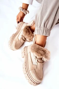 Outlet Boto Ocieplane Botki Trapery Beżowe Demaris