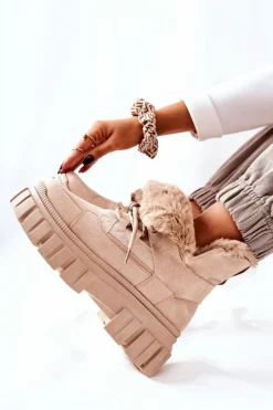 Outlet Boto Ocieplane Botki Trapery Beżowe Demaris