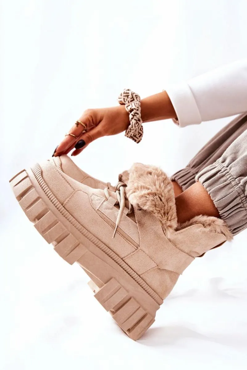 Outlet Boto Ocieplane Botki Trapery Beżowe Demaris