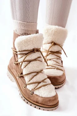 Botki Ocieplane|Damskie Trapery>Boto Ocieplane Botki Trapery Beżowe Jiliana