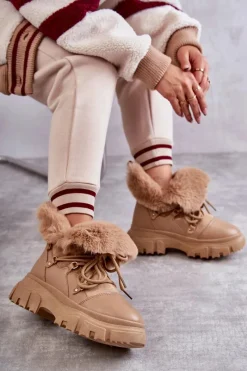 Online Ocieplane Botki Trapery Ciemnobeżowe Charles Damskie Botki Ocieplane|Damskie Trapery