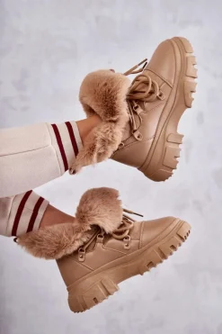 Online Ocieplane Botki Trapery Ciemnobeżowe Charles Damskie Botki Ocieplane|Damskie Trapery