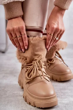 Online Ocieplane Botki Trapery Ciemnobeżowe Charles Damskie Botki Ocieplane|Damskie Trapery