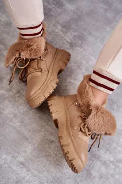 Online Ocieplane Botki Trapery Ciemnobeżowe Charles Damskie Botki Ocieplane|Damskie Trapery