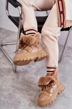 Online Ocieplane Botki Trapery Ciemnobeżowe Charles Damskie Botki Ocieplane|Damskie Trapery