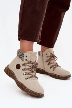 Damskie Trapery|Botki Sznurowane>Boto Ocieplane Botki Trapery Damskie Jasnobeżowe Zenaya Beżowy