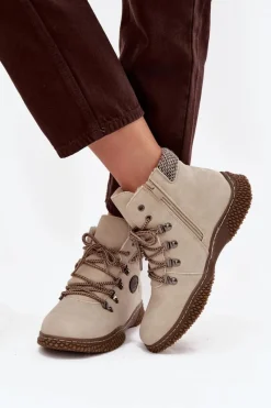 Damskie Trapery|Botki Sznurowane>Boto Ocieplane Botki Trapery Damskie Jasnobeżowe Zenaya Beżowy