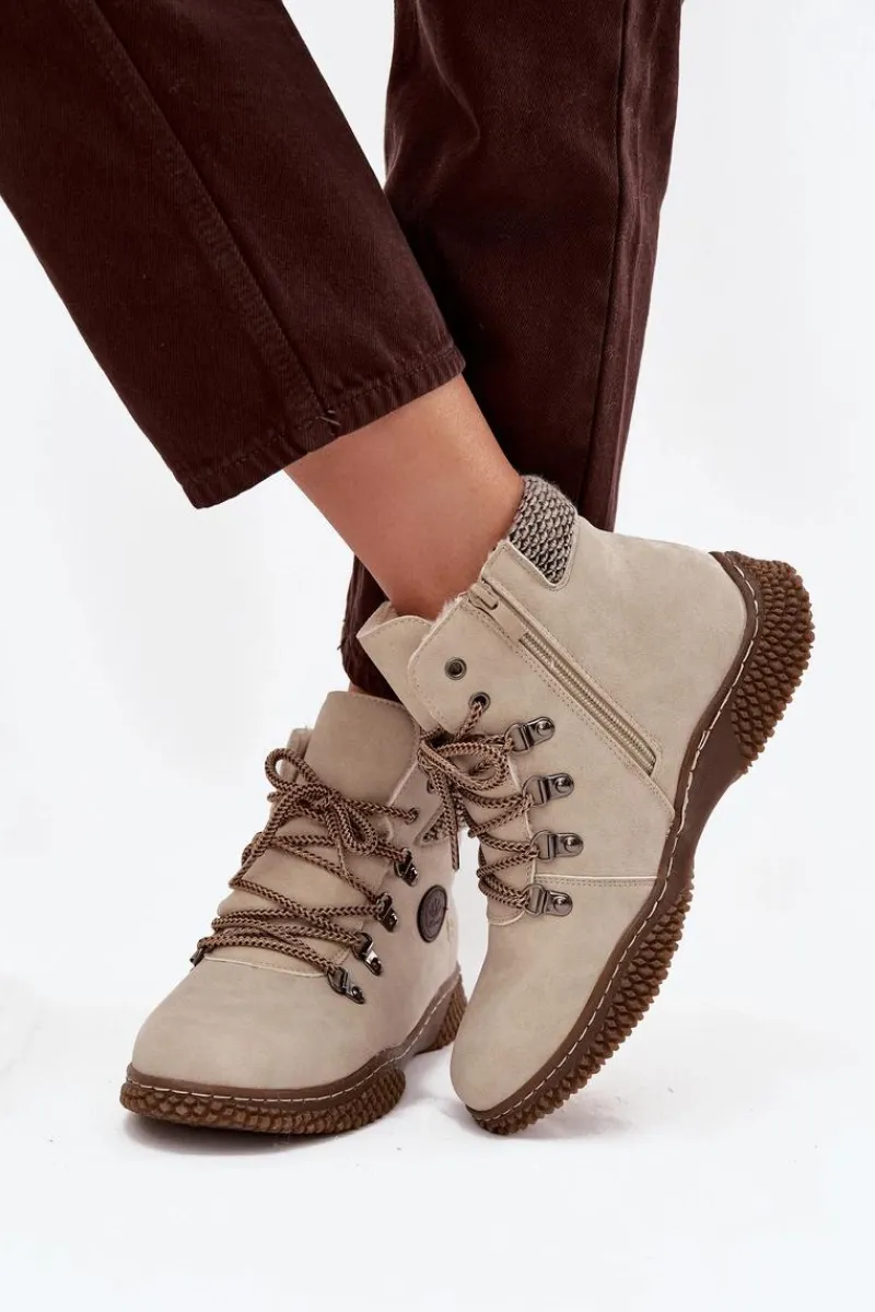 Damskie Trapery|Botki Sznurowane>Boto Ocieplane Botki Trapery Damskie Jasnobeżowe Zenaya Beżowy