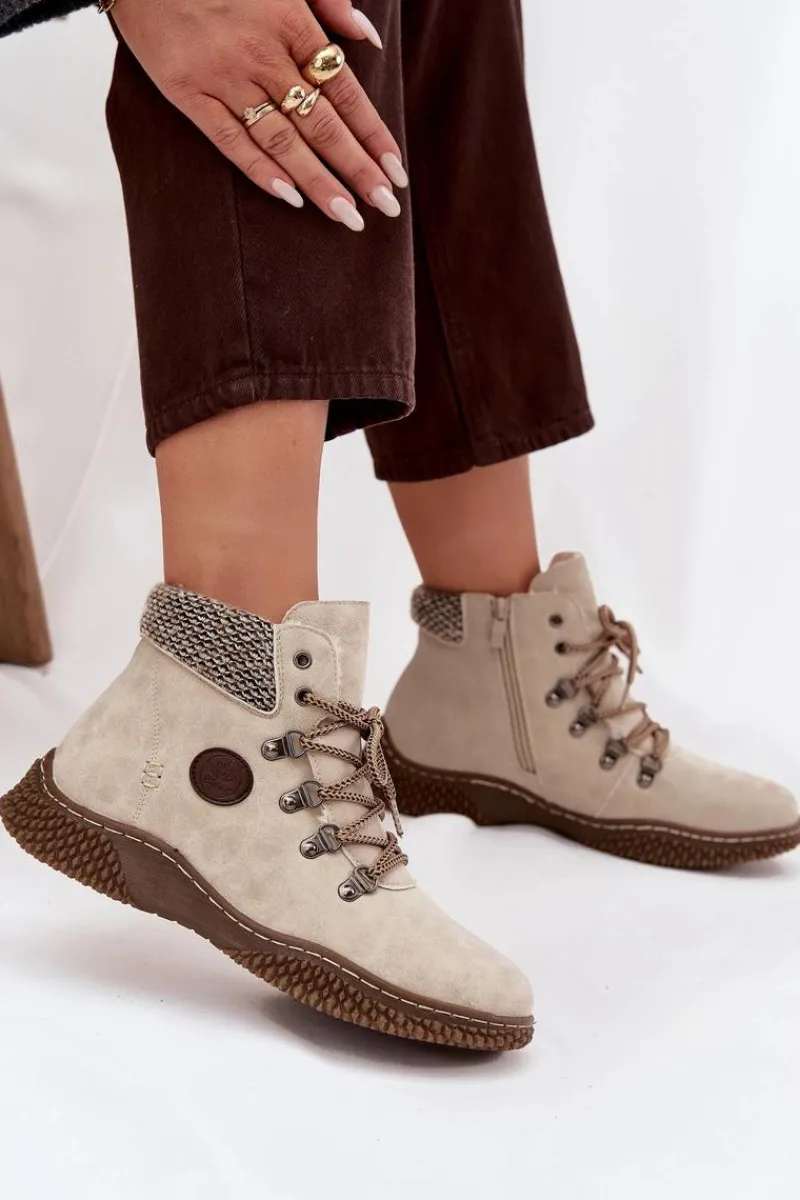 Damskie Trapery|Botki Sznurowane>Boto Ocieplane Botki Trapery Damskie Jasnobeżowe Zenaya Beżowy