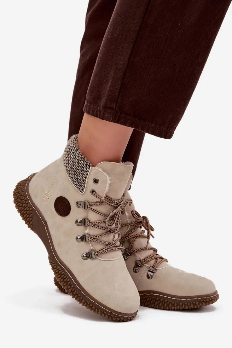 Damskie Trapery|Botki Sznurowane>Boto Ocieplane Botki Trapery Damskie Jasnobeżowe Zenaya Beżowy