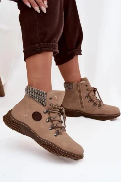 Hot Ocieplane Botki Trapery Damskie Beżowe Zenaya Damskie Damskie Trapery|Botki Sznurowane
