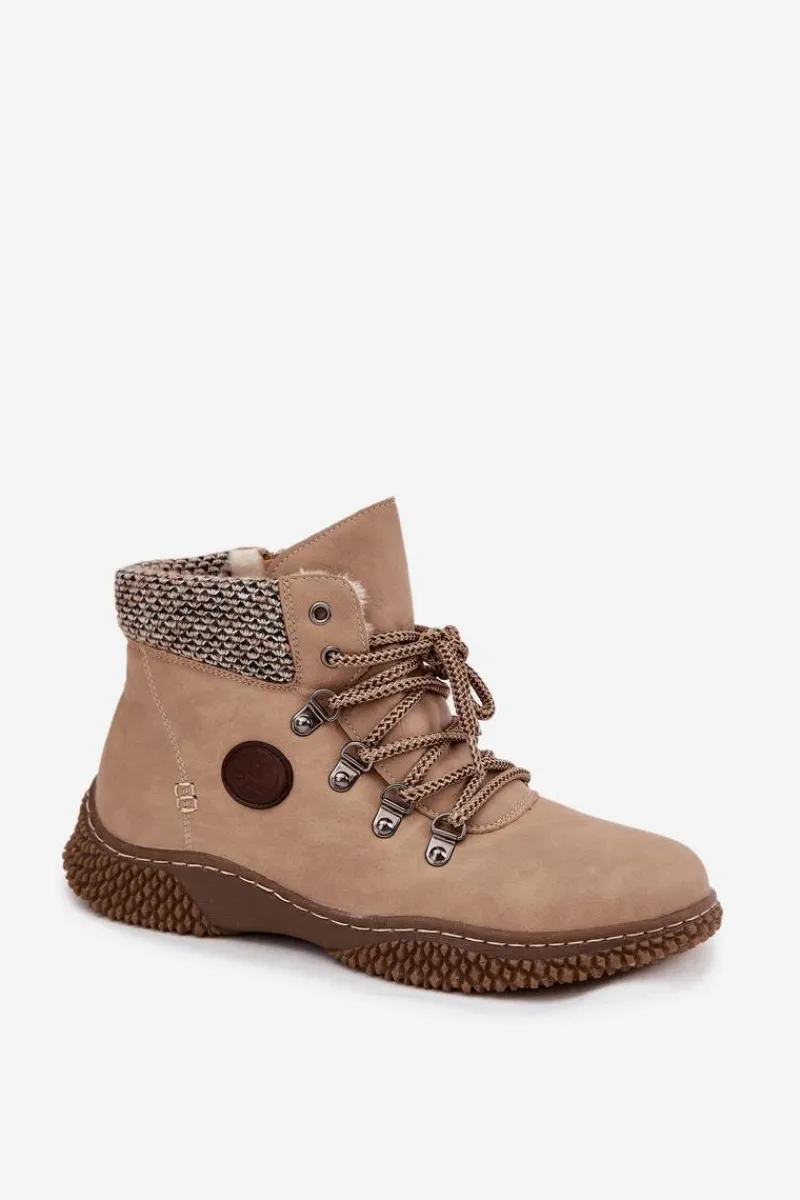 Hot Ocieplane Botki Trapery Damskie Beżowe Zenaya Damskie Damskie Trapery|Botki Sznurowane