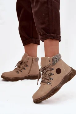 Hot Ocieplane Botki Trapery Damskie Beżowe Zenaya Damskie Damskie Trapery|Botki Sznurowane