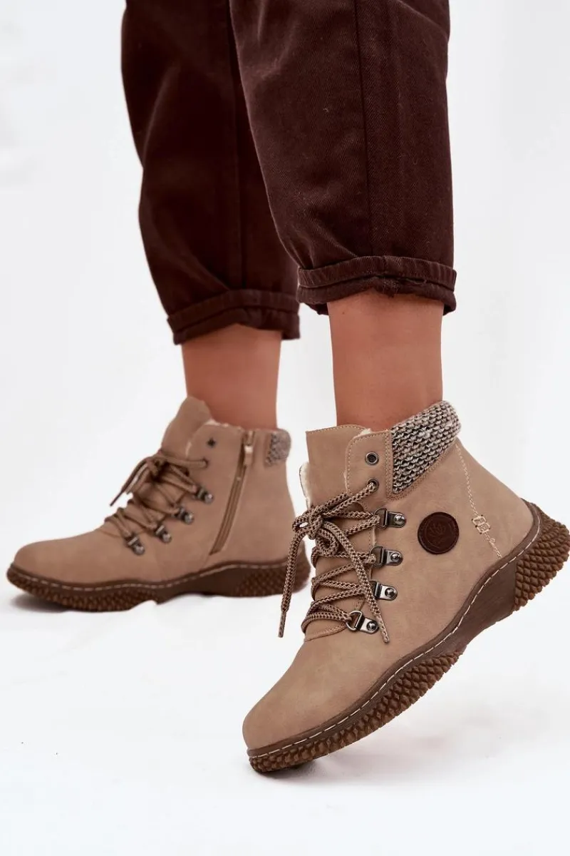 Hot Ocieplane Botki Trapery Damskie Beżowe Zenaya Damskie Damskie Trapery|Botki Sznurowane