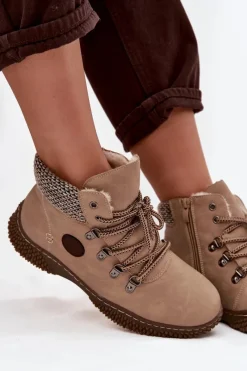 Hot Ocieplane Botki Trapery Damskie Beżowe Zenaya Damskie Damskie Trapery|Botki Sznurowane