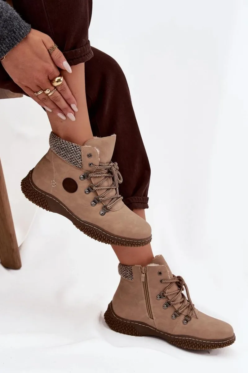 Hot Ocieplane Botki Trapery Damskie Beżowe Zenaya Damskie Damskie Trapery|Botki Sznurowane