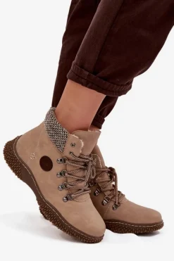 Hot Ocieplane Botki Trapery Damskie Beżowe Zenaya Damskie Damskie Trapery|Botki Sznurowane