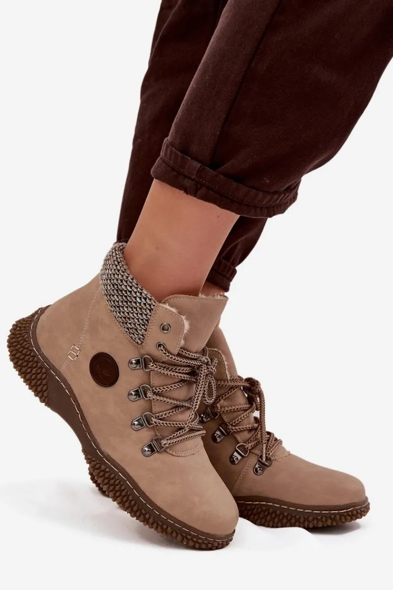 Hot Ocieplane Botki Trapery Damskie Beżowe Zenaya Damskie Damskie Trapery|Botki Sznurowane