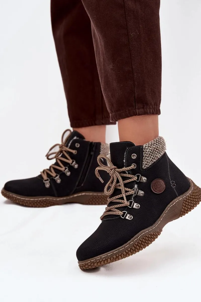 New Boto Ocieplane Botki Trapery Damskie Czarne Zenaya Czarny