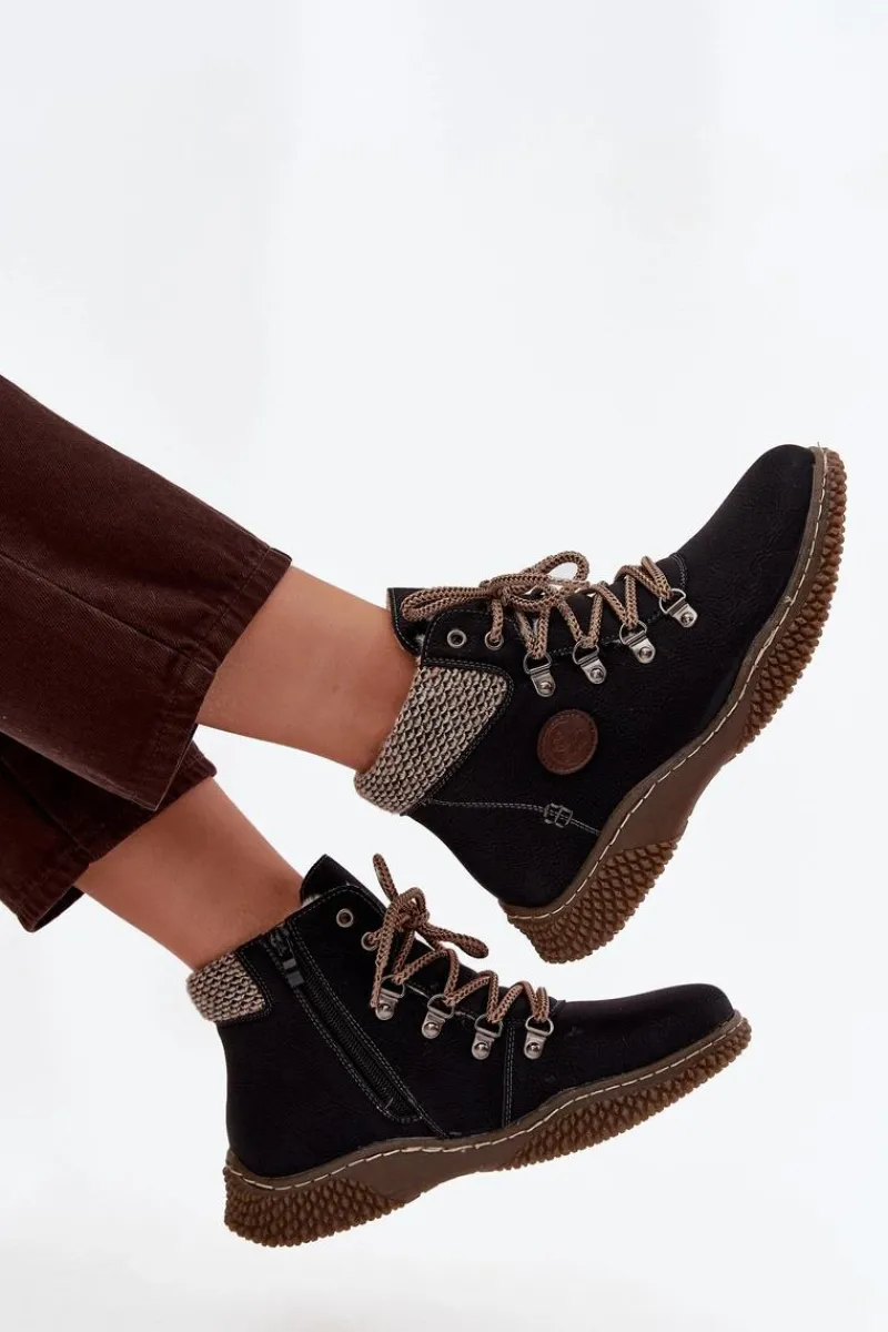 New Boto Ocieplane Botki Trapery Damskie Czarne Zenaya Czarny