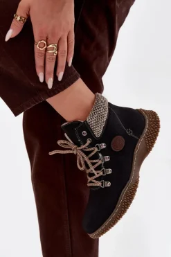 New Boto Ocieplane Botki Trapery Damskie Czarne Zenaya Czarny