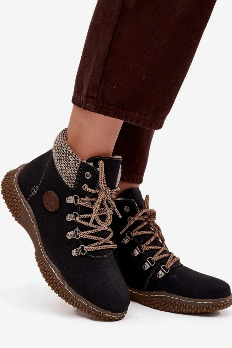 New Boto Ocieplane Botki Trapery Damskie Czarne Zenaya Czarny