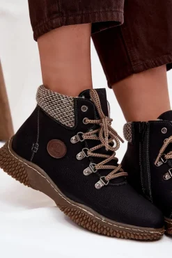 New Boto Ocieplane Botki Trapery Damskie Czarne Zenaya Czarny
