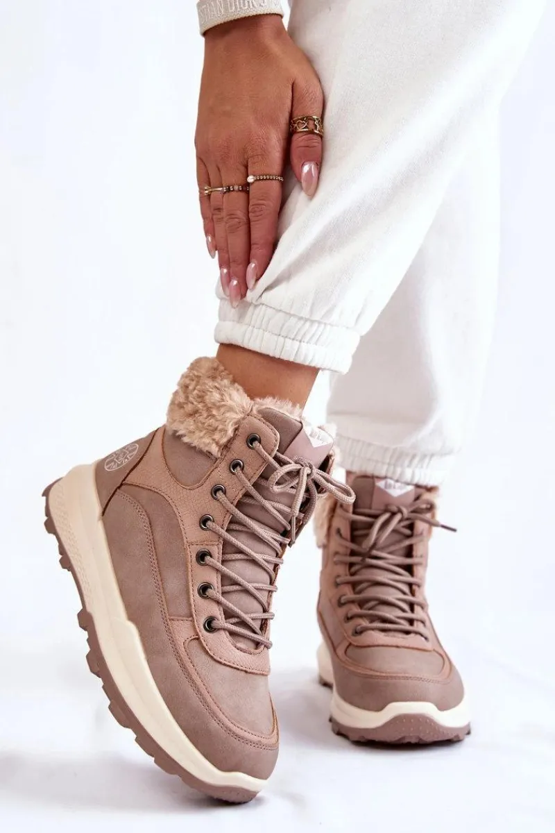 New Ocieplane Botki Trapery LCJ-22-44-1363 Różowe Damskie Damskie Trapery|Botki Sznurowane