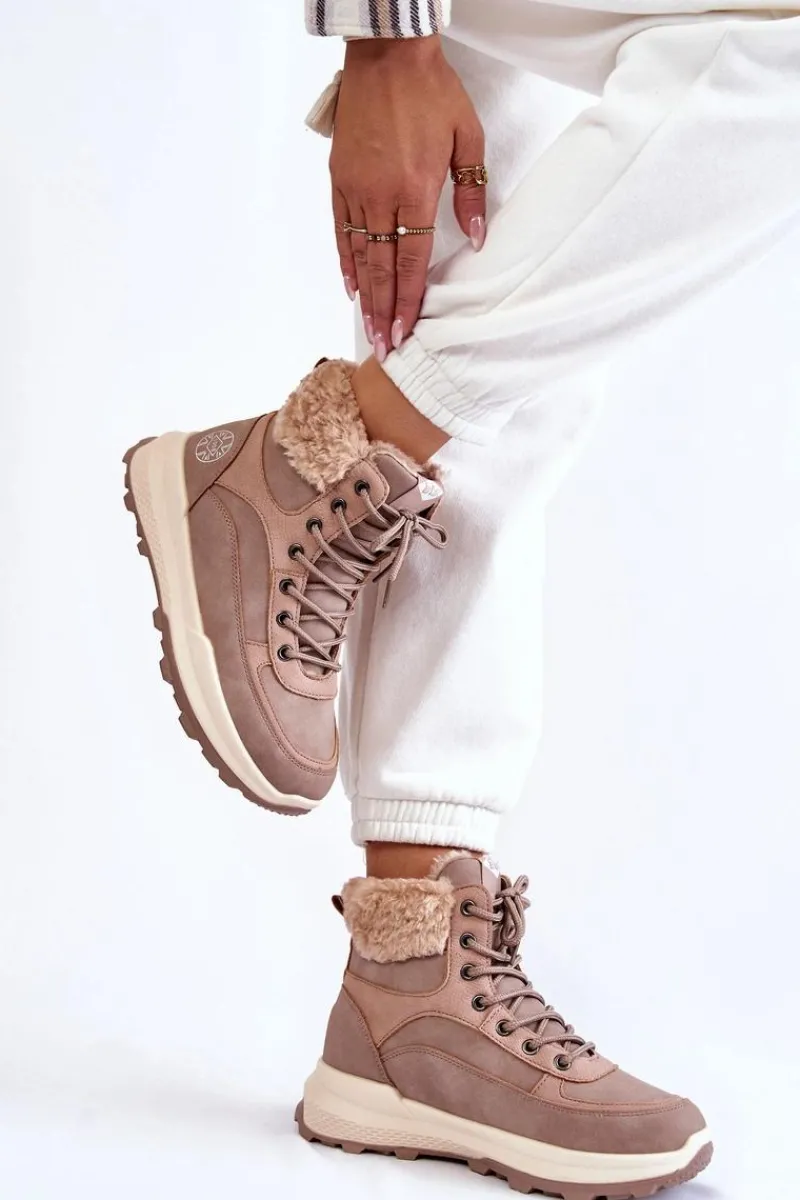 New Ocieplane Botki Trapery LCJ-22-44-1363 Różowe Damskie Damskie Trapery|Botki Sznurowane