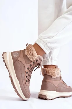 New Ocieplane Botki Trapery LCJ-22-44-1363 Różowe Damskie Damskie Trapery|Botki Sznurowane