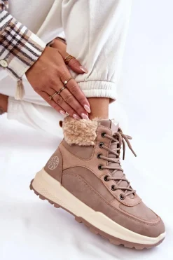 New Ocieplane Botki Trapery LCJ-22-44-1363 Różowe Damskie Damskie Trapery|Botki Sznurowane